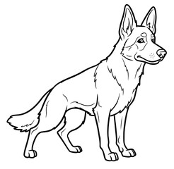 Black and White Line Art Illustration of a Standing German Shepherd Dog