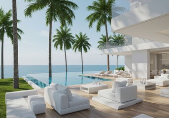 Luxury villa with swimming pool and ocean view on a sunny day