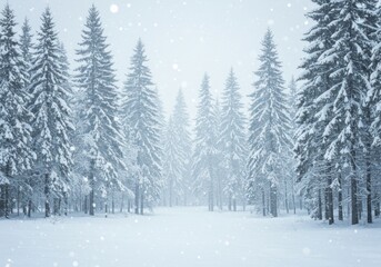 Winter forest with falling snow and pine trees in a serene natural landscape
