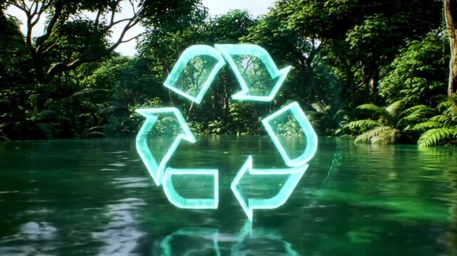 recycle symbol on a green background and water