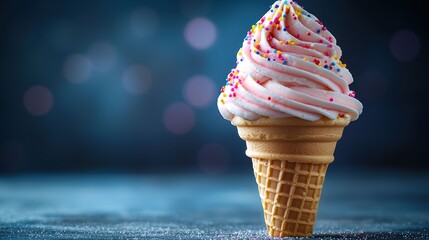 Pink ice cream cone with sprinkles