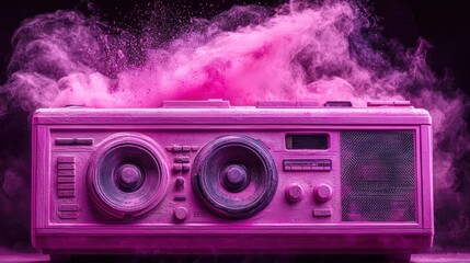 Pink vintage radio, powdered with fuchsia dust