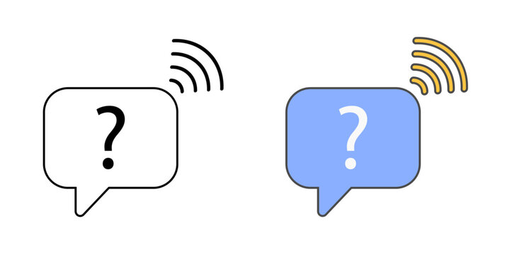 Student question ping icon showing a chat bubble with question mark and alert symbol, ideal for classroom Q&A or live session interaction tools.