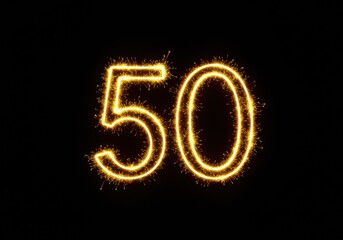 Golden sparkling number 50 for anniversary celebration