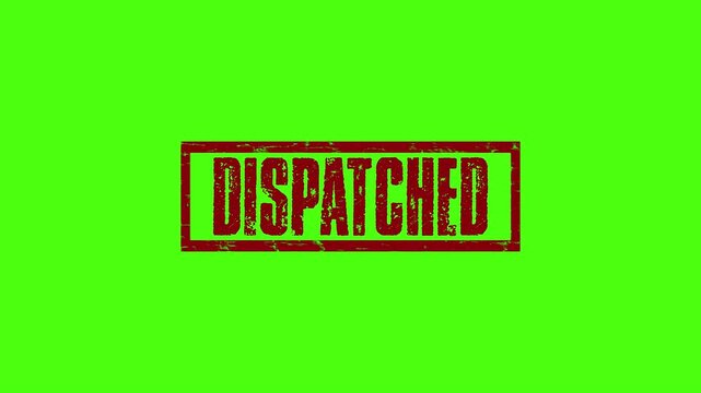 dispatched red stamp animation for parcel tracking, shipping updates, logistics, and order statuses.