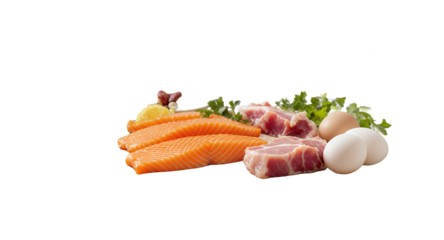High-Protein Diet Salmon, Pork, Eggs Legumes for Muscle Growth Health