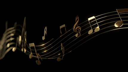 Golden Music Notes Floating on Staff with Transparent Background