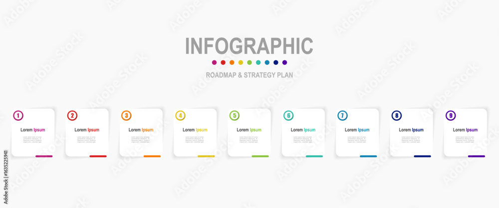 Canvas Prints for business concept with 9 steps infographics, rectangle shape with multicolor label, design for wo