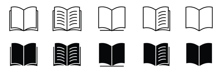 Set of showcasing various open book icon collection.
