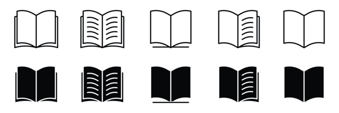 Set of showcasing various open book icon collection.