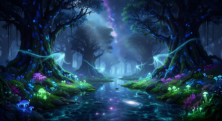 Fototapeta premium Bioluminescent Forest of Whispering Souls