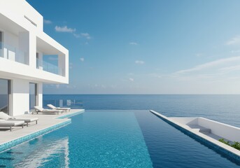 Fototapeta premium Modern luxury villa with infinity pool overlooking the ocean