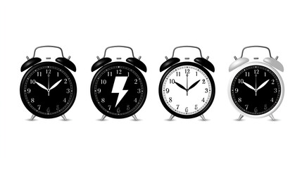 Alarm Clocks Illustration Set in Black and White