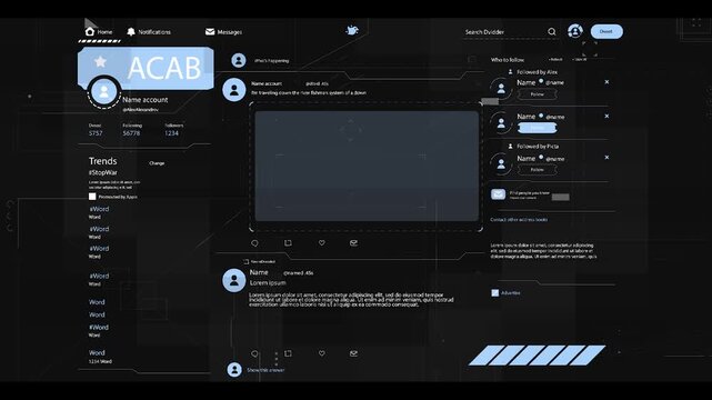 A computer screen with a blue box displaying the text ACAB with a glitching effect, with white text on a black background