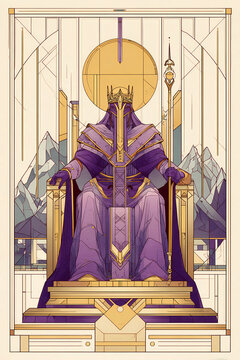 Illustration of High Priest or Pope Figure Enthroned with Two Attendants in Sacred Ceremonial Setting