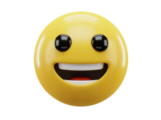 Fototapeta premium A cheerful yellow emoji face with wide open eyes and a big happy smile isolated on transparent background