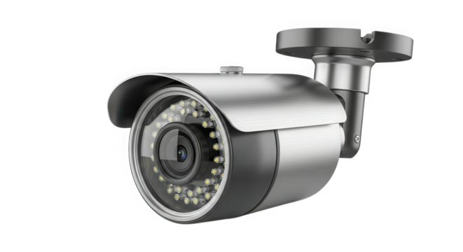 Modern surveillance security camera with infrared leds for enhanced night vision isolated on transparent background