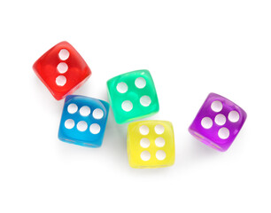 Colorful game dices on white background