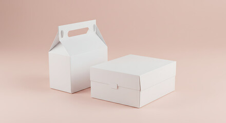 Minimalist White Boxes Packaging Solutions for Branding and Product Presentation on a Soft Pink Backdrop