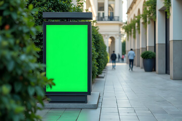 Blank Advertisement Billboard in City Street with Green Screen Display Mockup