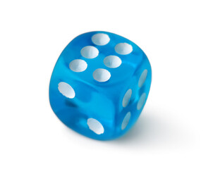 Blue game dice on white background