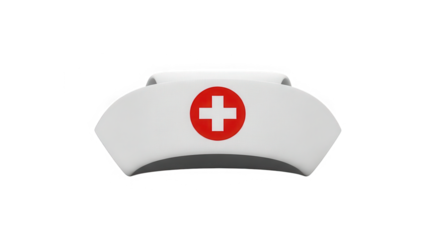 Classic white nurse cap with red cross emblem isolated on transparent background