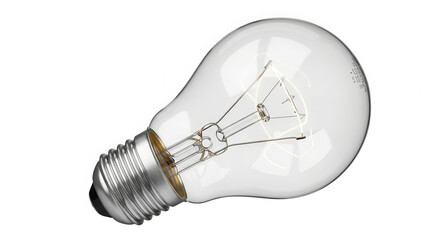 Classic incandescent light bulb with visible filament and metal screw base isolated on transparent background