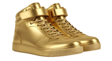 Spectacular golden high top sneakers, a symbol of luxury fashion, ideal for showcasing style, exclusivity, and the pursuit of success