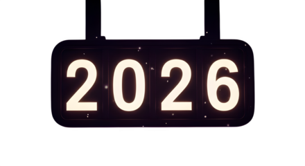 Bright futuristic 2026 celebration countdown sign for New Year's Eve promotions and digital designs, perfect for modern technology marketing