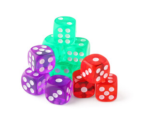 Heap of different game dices on white background