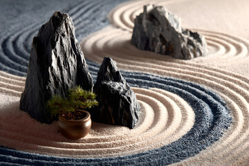 Tranquil Zen Garden with Rocks and Patterns on Sand