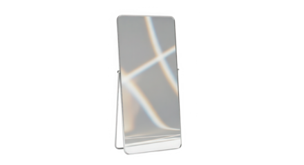 A sleek metallic money clip with a polished silver finish showcasing subtle reflective lines isolated on transparent background