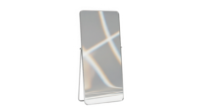 A sleek metallic money clip with a polished silver finish showcasing subtle reflective lines isolated on transparent background
