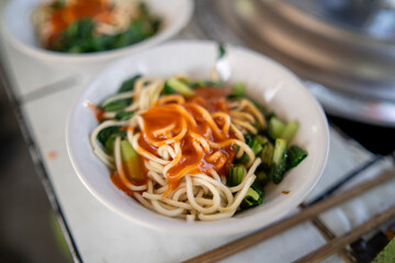 Indonesian Chicken Noodles Sold from Grobak Cart