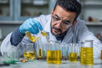 Arab chemist evaluating oil quality