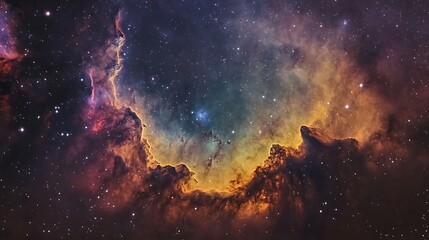 Obraz premium Vibrant glowing nebula floating in deep space with colorful starfield background for astronomy science fiction cosmic exploration education universe galaxy stellar fantasy design concept 