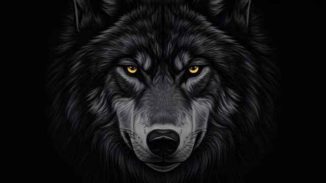 Majestic Black Wolf: Intense Gaze, Close-Up Portrait