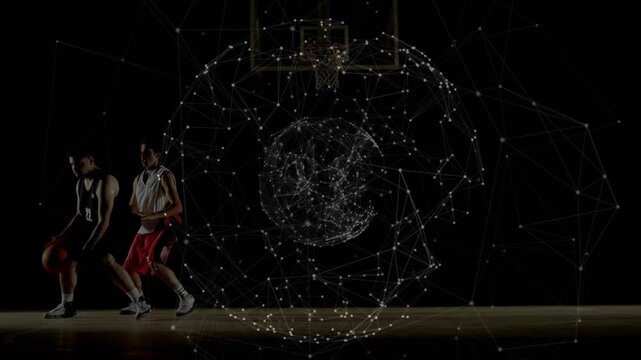 Ball handler initiating crossover dribbles activating tech sphere and outmaneuvering defender