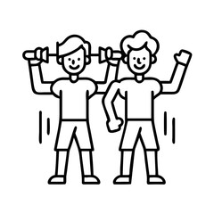 A linear style icon of two gym friends exercising together
