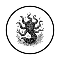 Mystical horror creature with tentacles illustration drawing representing dark fantasy and paranormal existence within ominous nature depiction