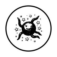 Whimsical Smiling Cartoon Creature with Tentacles and Stars Isolated on White Background for Creative Design