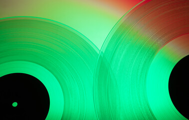 vinyl records close up for color music background banner announcement poster flyer ticket with free space for text