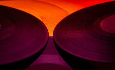 vinyl records close up for color music background banner announcement poster flyer ticket with free space for text