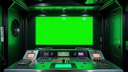 Dynamic control room with green screen ready for visual effects and futuristic projects - Powered by Adobe