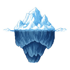 透明な背景に氷山ピクセルアートのイラスト水面に浮かぶ氷山のアイコンベクター