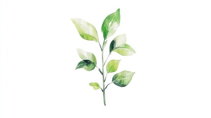 Watercolor Painting of Green Leaves Branch Botanical Illustration Nature Artwork.