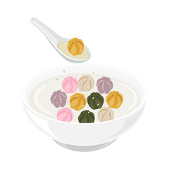 Vector Illustration Logo Clipart Ready to eat Korean Honey Rice Cake with Milk Kkultteok on a Bowl