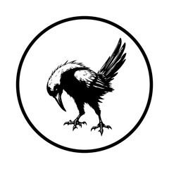 Black and white crow vector logo for dark designs, animal graphics, and gothic illustrations, and tattoo arts, representing mystery