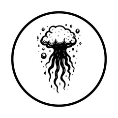 Stylized jellyfish illustration emblem conveys artistic marine wildlife conservation and unique ocean themed design for branding logo