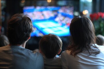 Family observing a tennis match from the stands
